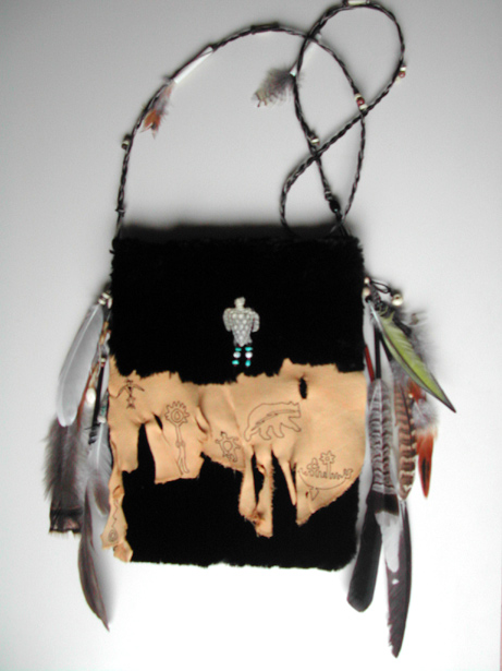 beaver medicine pouch shamanic bag leather feather