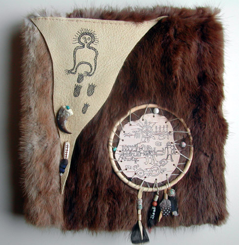 spirit journal, leather, feathers, fur, dream diary
